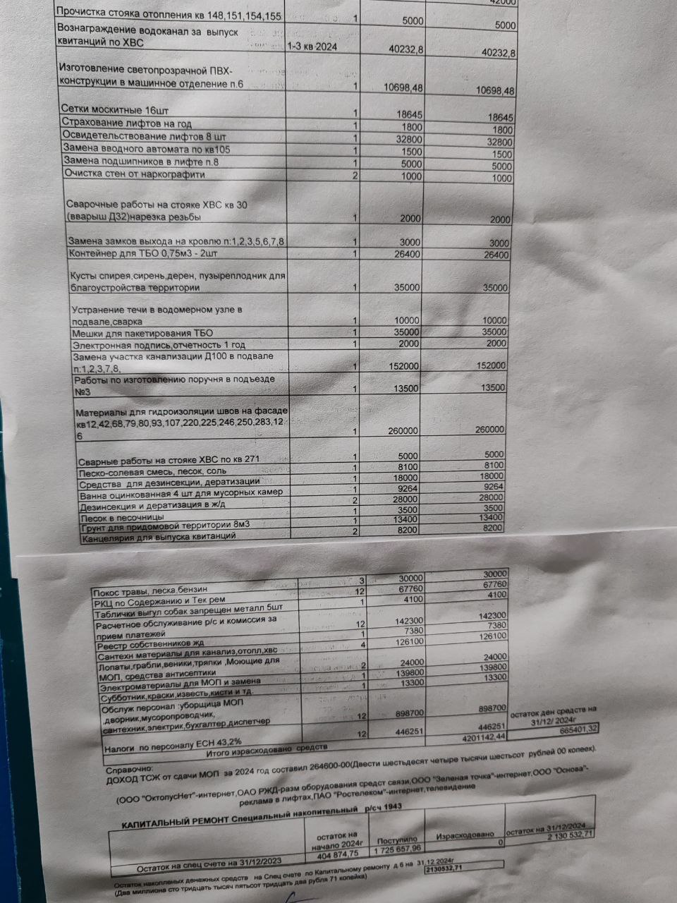 Отчет ТСЖ за 2024 год